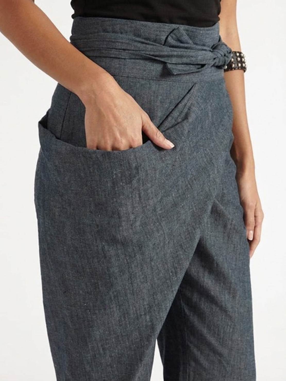 Mathilde Beauregard | High Waist Wrap Front Cropped Tapered Pants in Grey