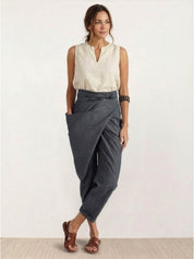 Mathilde Beauregard | High Waist Wrap Front Cropped Tapered Pants in Grey