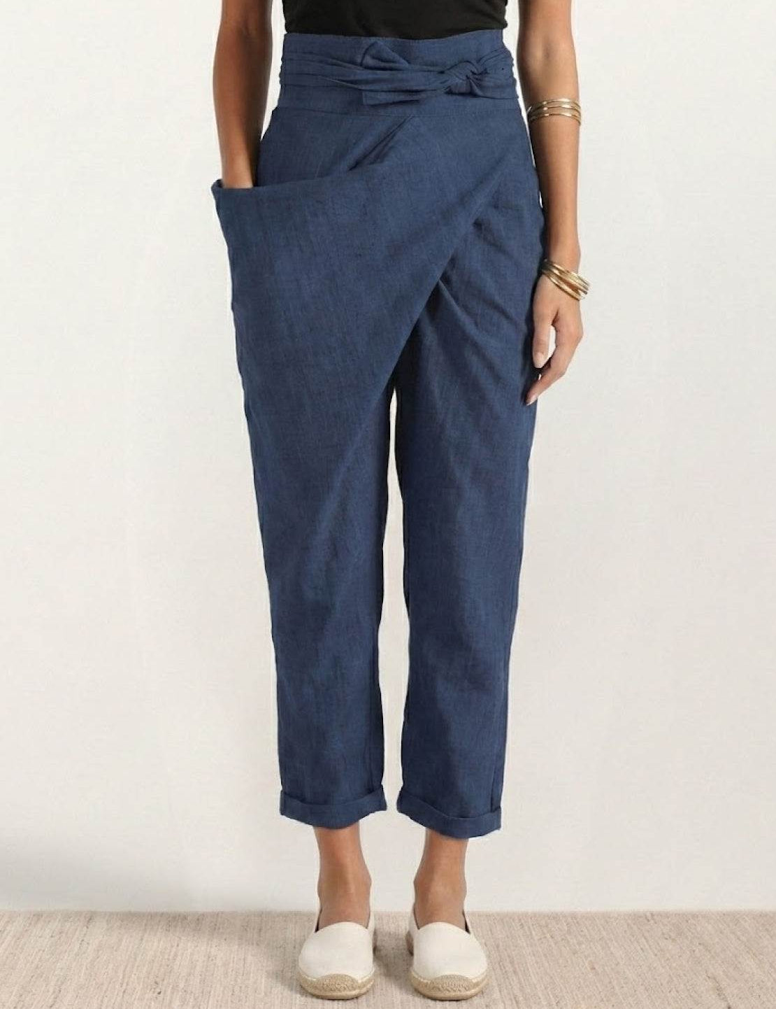 Mathilde Beauregard | High Waist Wrap Front Cropped Tapered Pants in Grey