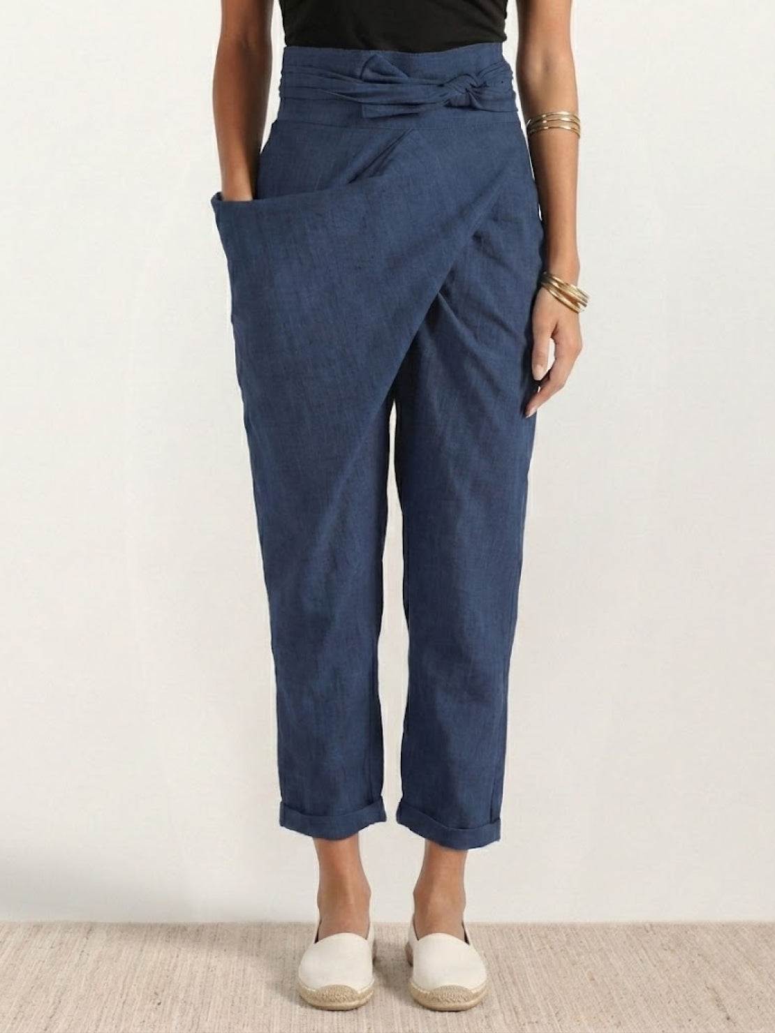 Mathilde Beauregard | High Waist Wrap Front Cropped Tapered Pants in Grey