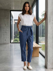 Mathilde Beauregard | High Waist Wrap Front Cropped Tapered Pants in Grey