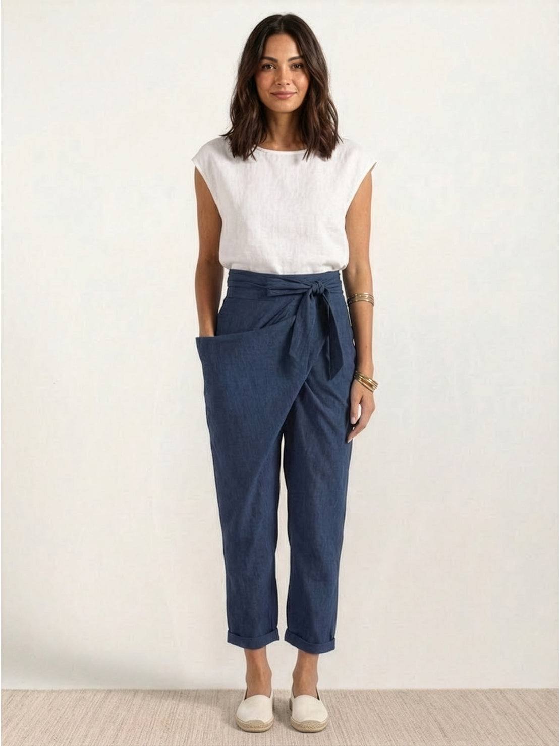 Mathilde Beauregard | High Waist Wrap Front Cropped Tapered Pants in Grey