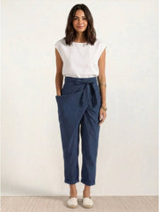 Mathilde Beauregard | High Waist Wrap Front Cropped Tapered Pants in Grey