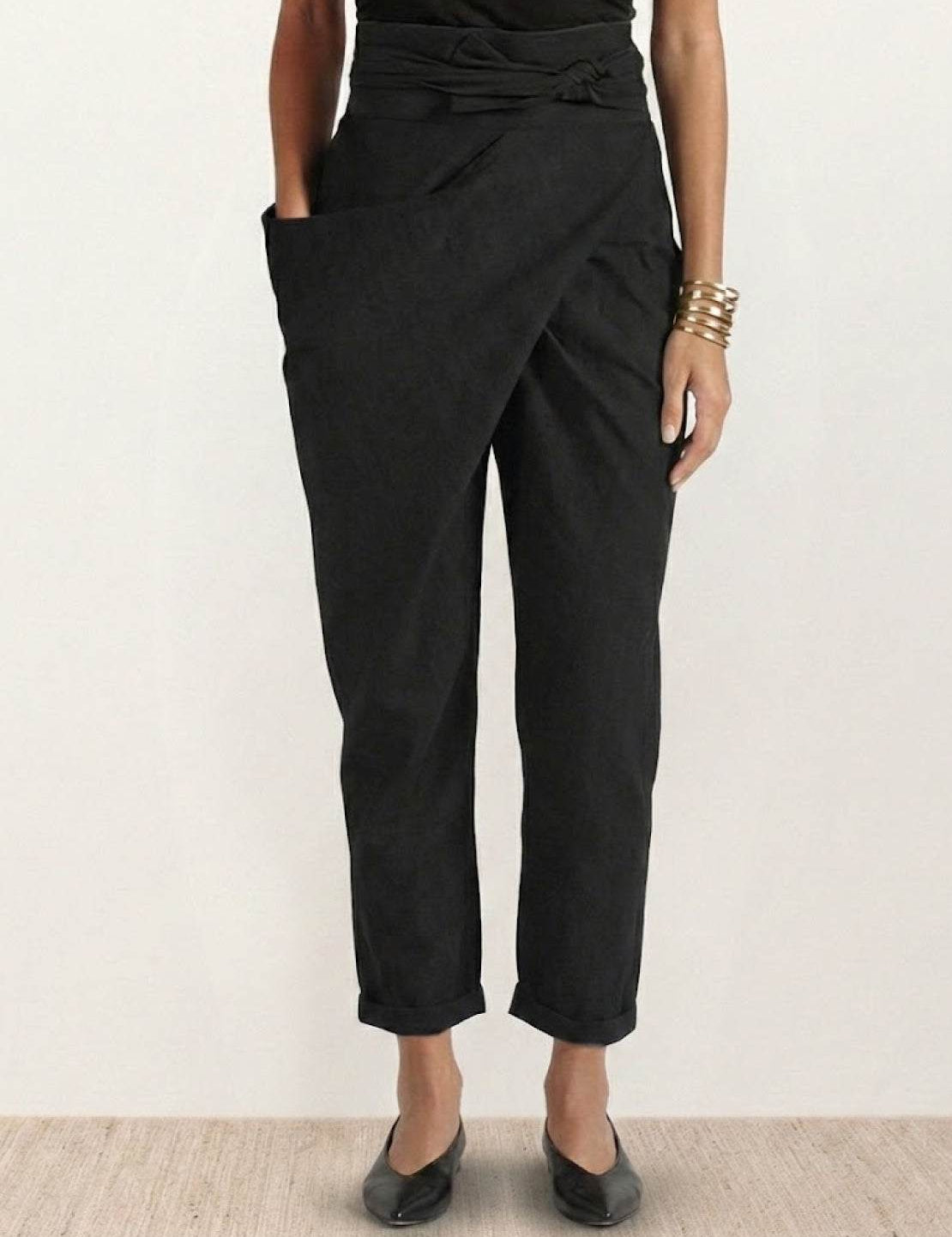 Mathilde Beauregard | High Waist Wrap Front Cropped Tapered Pants in Grey