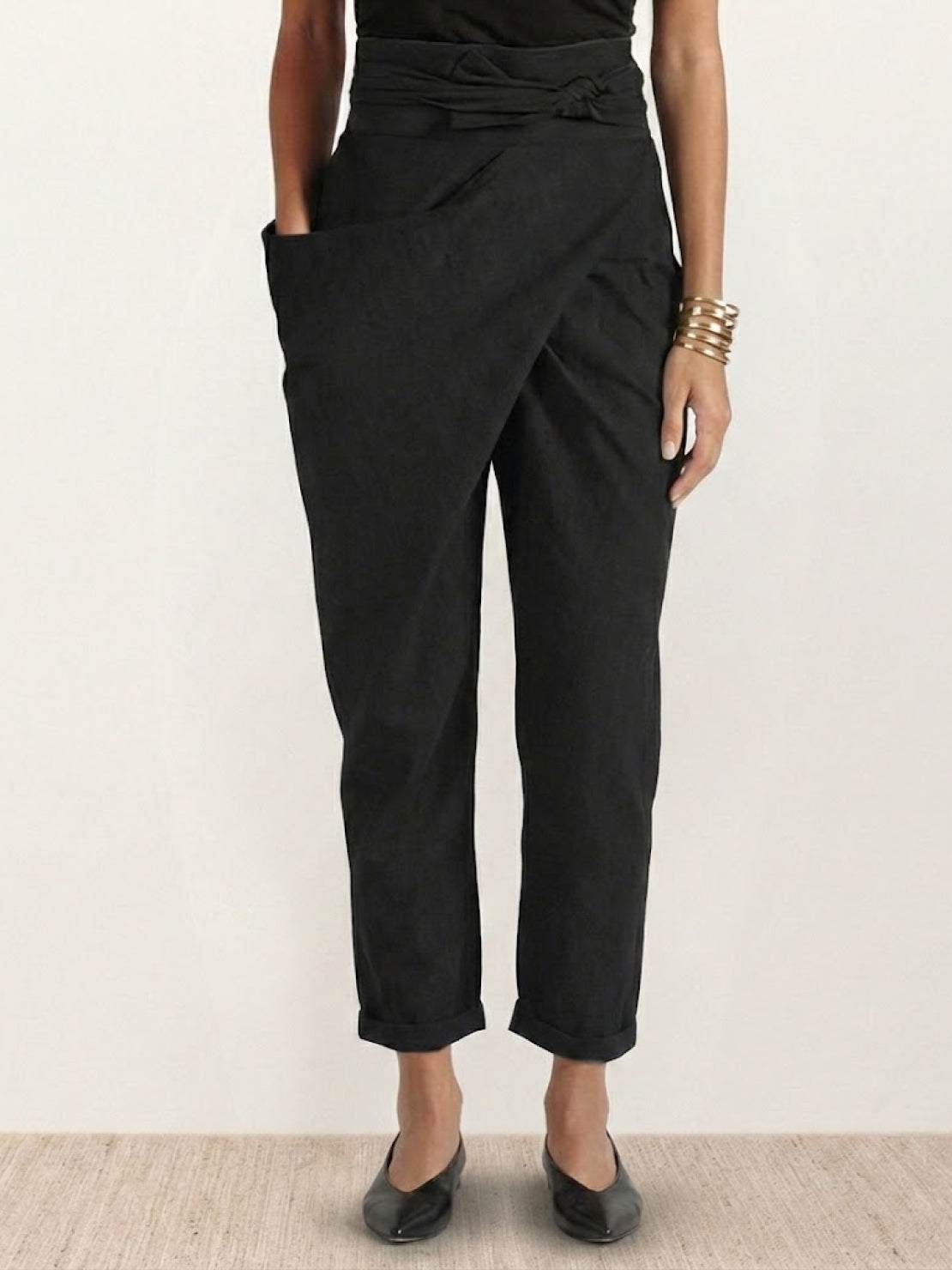 Mathilde Beauregard | High Waist Wrap Front Cropped Tapered Pants in Grey