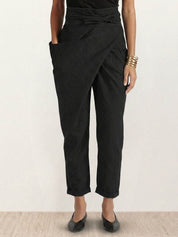 Mathilde Beauregard | High Waist Wrap Front Cropped Tapered Pants in Grey