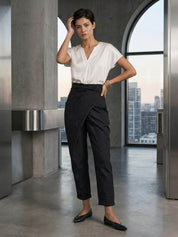 Mathilde Beauregard | High Waist Wrap Front Cropped Tapered Pants in Grey