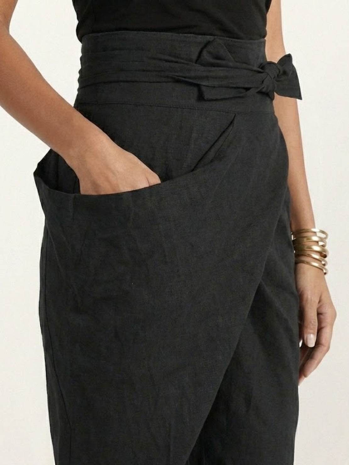 Mathilde Beauregard | High Waist Wrap Front Cropped Tapered Pants in Grey
