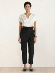 Mathilde Beauregard | High Waist Wrap Front Cropped Tapered Pants in Grey