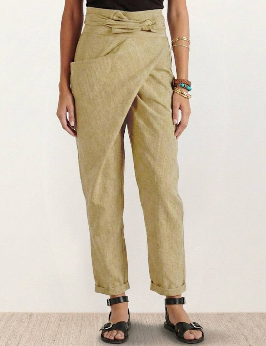 Mathilde Beauregard | High Waist Wrap Front Cropped Tapered Pants in Grey