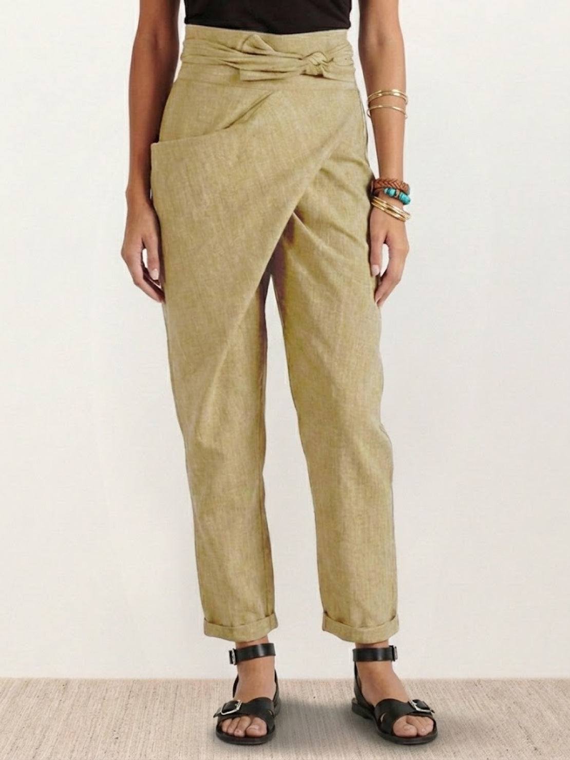 Mathilde Beauregard | High Waist Wrap Front Cropped Tapered Pants in Grey