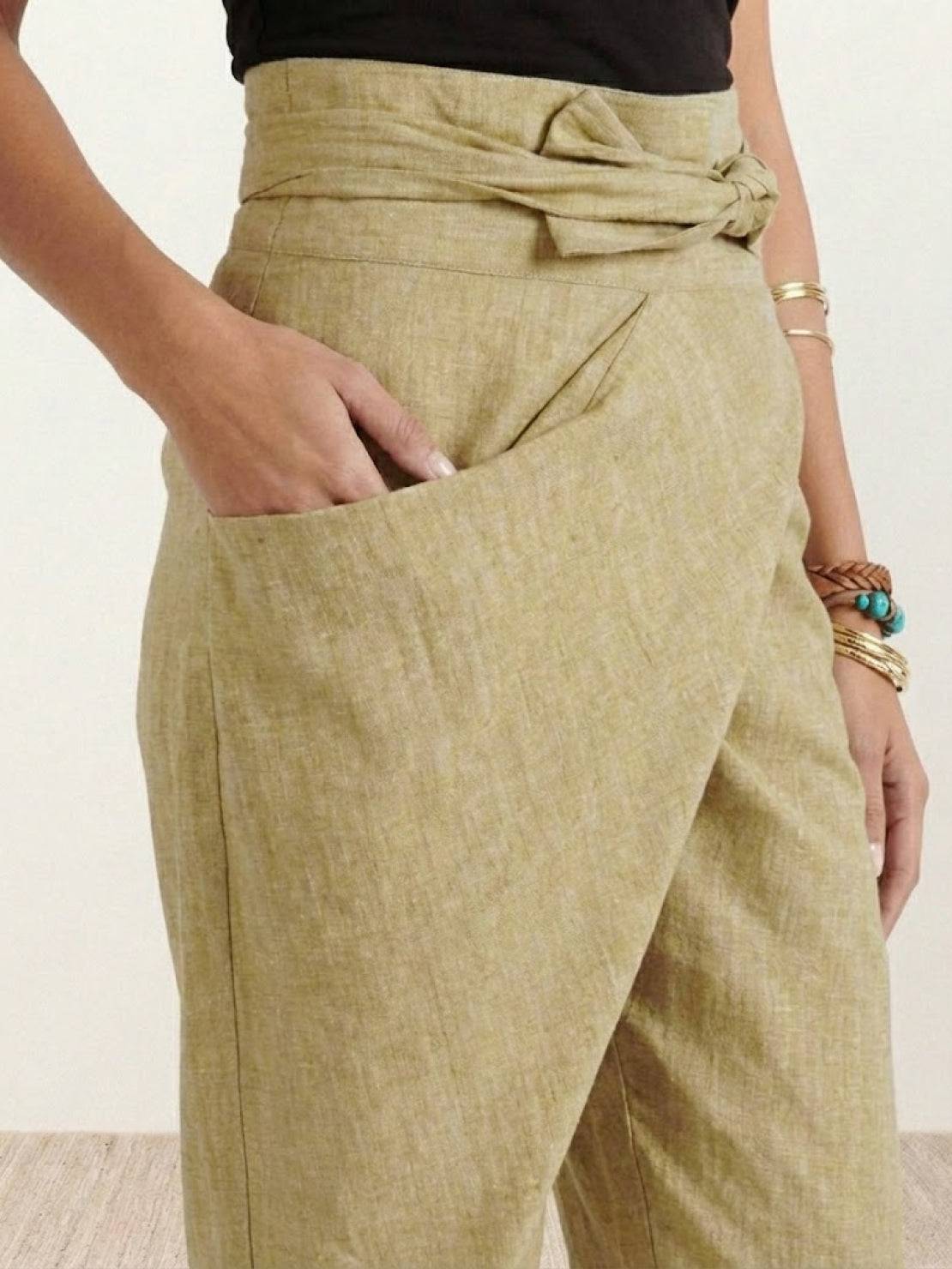 Mathilde Beauregard | High Waist Wrap Front Cropped Tapered Pants in Grey