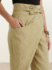 Mathilde Beauregard | High Waist Wrap Front Cropped Tapered Pants in Grey