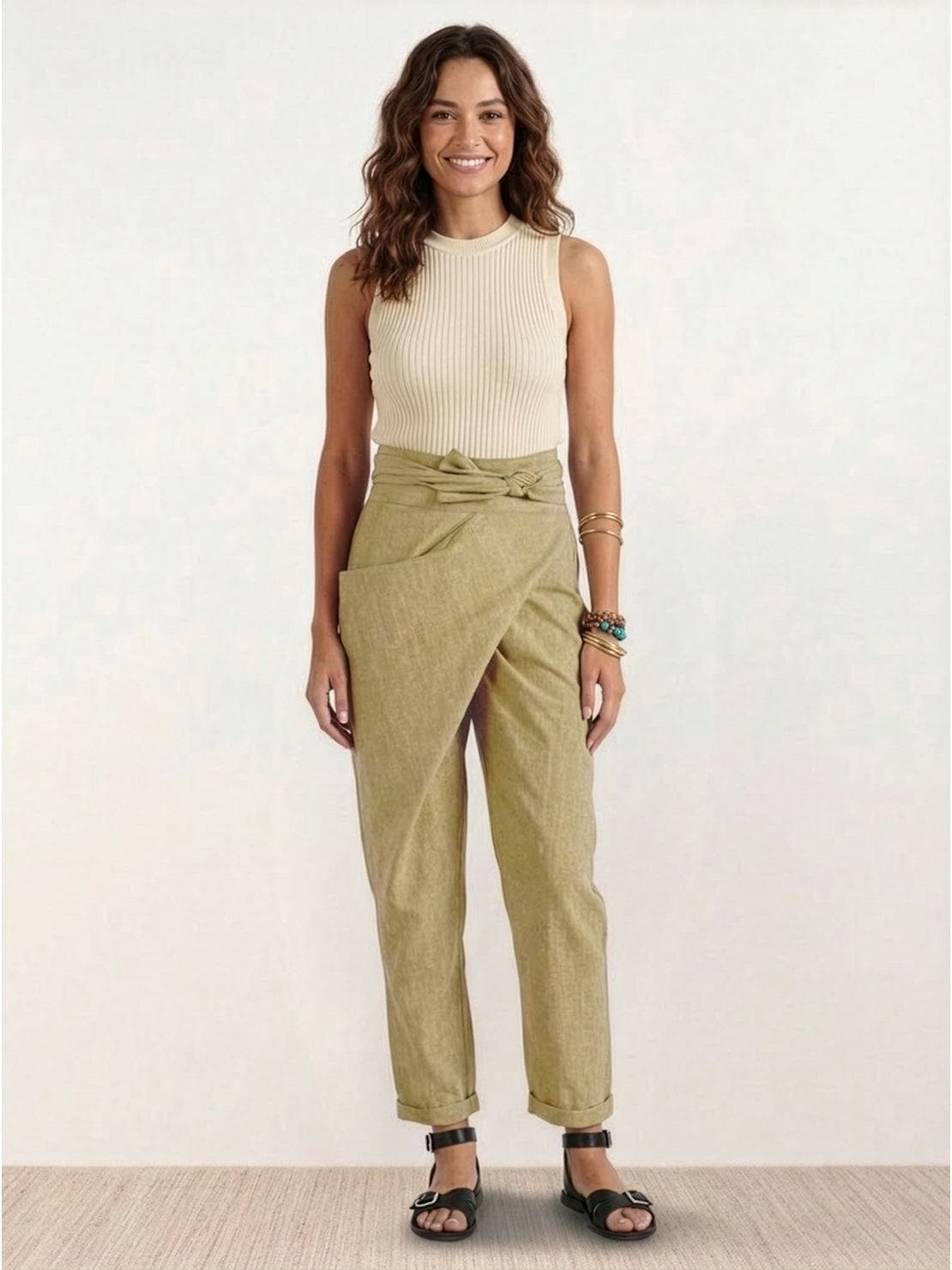 Mathilde Beauregard | High Waist Wrap Front Cropped Tapered Pants in Grey