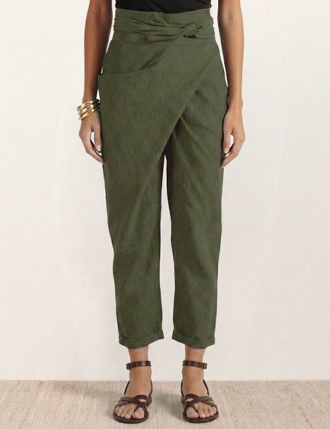 Mathilde Beauregard | High Waist Wrap Front Cropped Tapered Pants in Grey