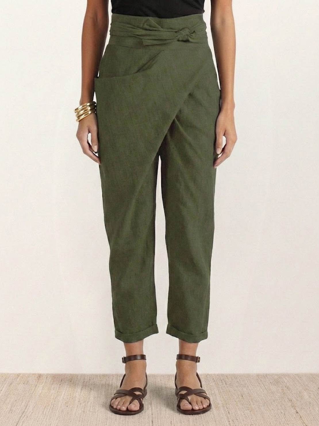 Mathilde Beauregard | High Waist Wrap Front Cropped Tapered Pants in Grey