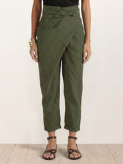 Mathilde Beauregard | High Waist Wrap Front Cropped Tapered Pants in Grey