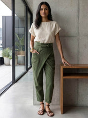 Mathilde Beauregard | High Waist Wrap Front Cropped Tapered Pants in Grey
