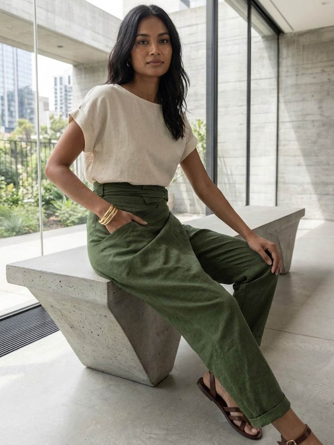 Mathilde Beauregard | High Waist Wrap Front Cropped Tapered Pants in Grey