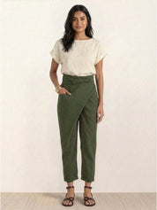 Mathilde Beauregard | High Waist Wrap Front Cropped Tapered Pants in Grey