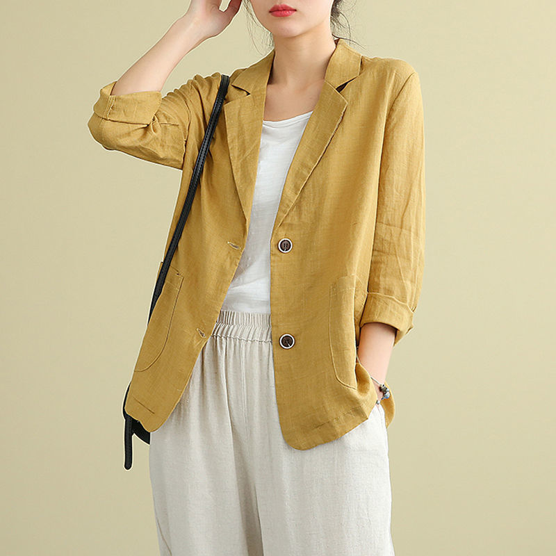 Genevieve Hartwell | Women's Blue Linen Blazer Lightweight Tailored with Pockets