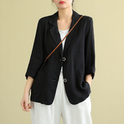 Genevieve Hartwell | Women's Blue Linen Blazer Lightweight Tailored with Pockets