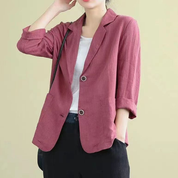 Genevieve Hartwell | Women's Blue Linen Blazer Lightweight Tailored with Pockets
