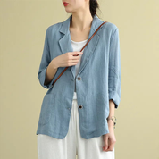 Genevieve Hartwell | Women's Blue Linen Blazer Lightweight Tailored with Pockets