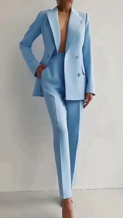 Vivienne Stormcroft | Red Double-Breasted Blazer & Slim Pants Suit Set