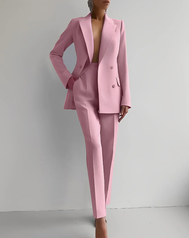Vivienne Stormcroft | Red Double-Breasted Blazer & Slim Pants Suit Set