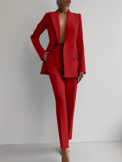 Vivienne Stormcroft | Red Double-Breasted Blazer & Slim Pants Suit Set