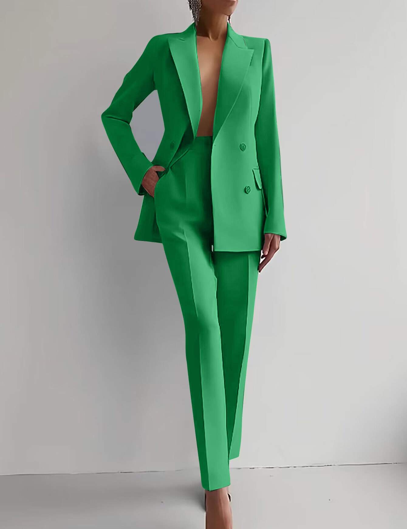 Vivienne Stormcroft | Red Double-Breasted Blazer & Slim Pants Suit Set