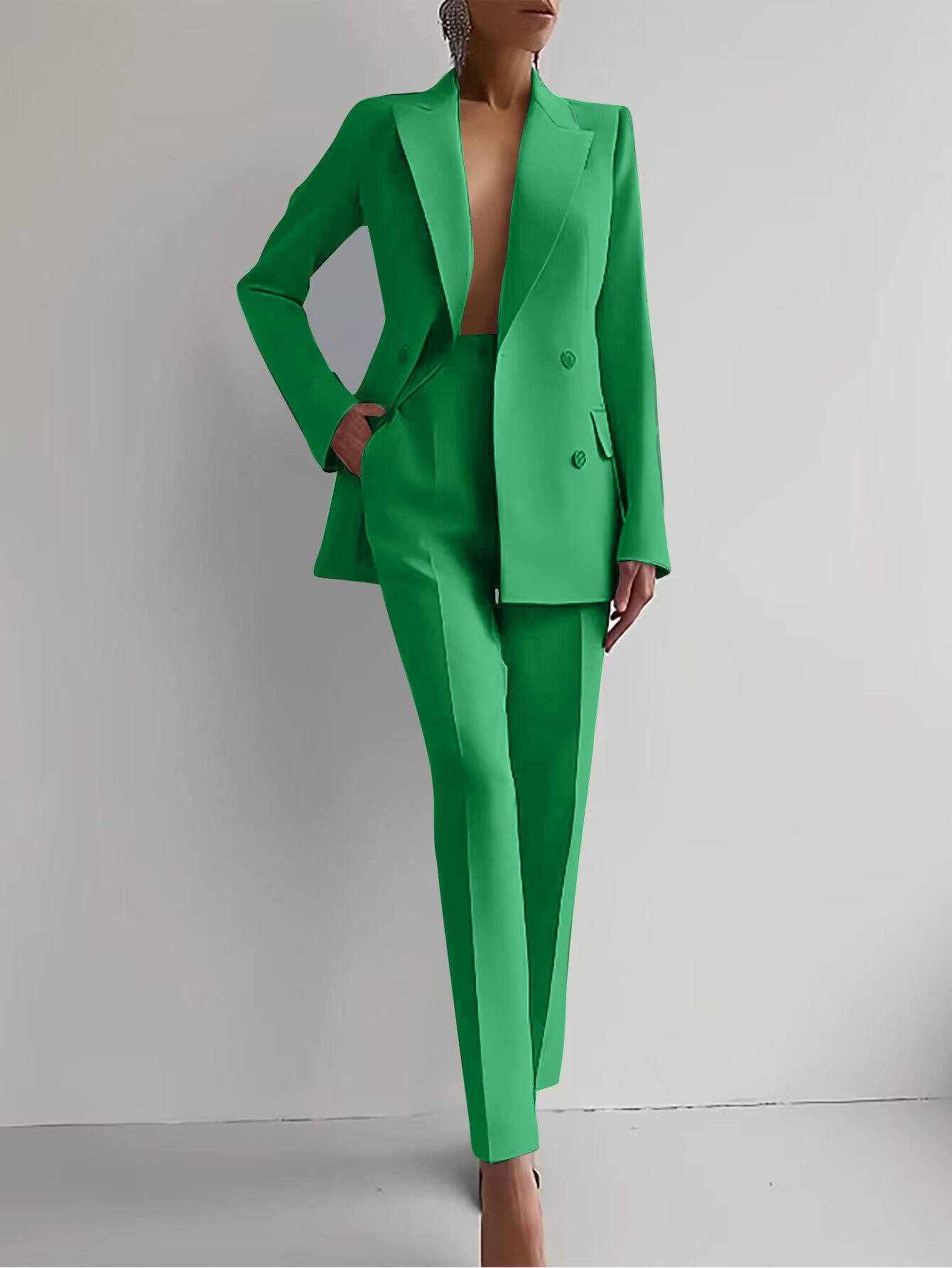 Vivienne Stormcroft | Red Double-Breasted Blazer & Slim Pants Suit Set