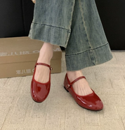 Margeline Ashcourt | Patent Black Mary Jane Flats with Low Block Heel