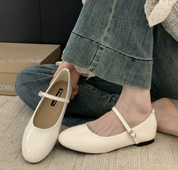 Margeline Ashcourt | Patent Black Mary Jane Flats with Low Block Heel