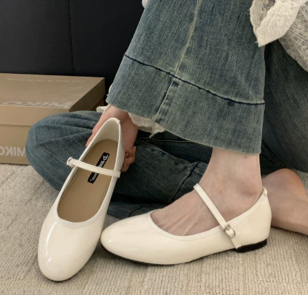 Margeline Ashcourt | Patent Black Mary Jane Flats with Low Block Heel