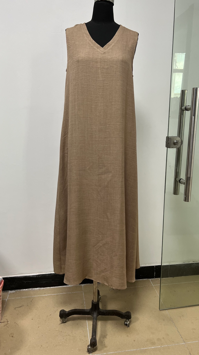 Aurelie Vanbrough | Taupe V-Neck Sleeveless Maxi Dress