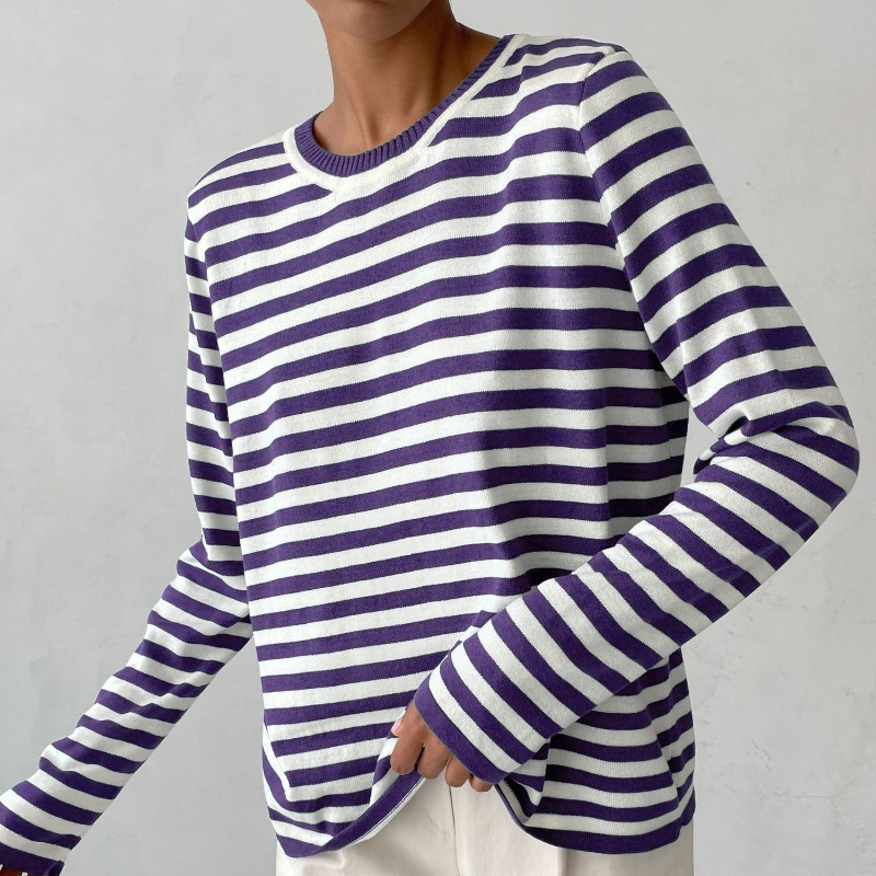 Céleste Ravenhill | Navy & White Striped Long-Sleeve Knit Top