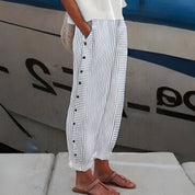 Mireille Fontblanc | Blue Striped Wide-Leg Trousers with Side Pockets