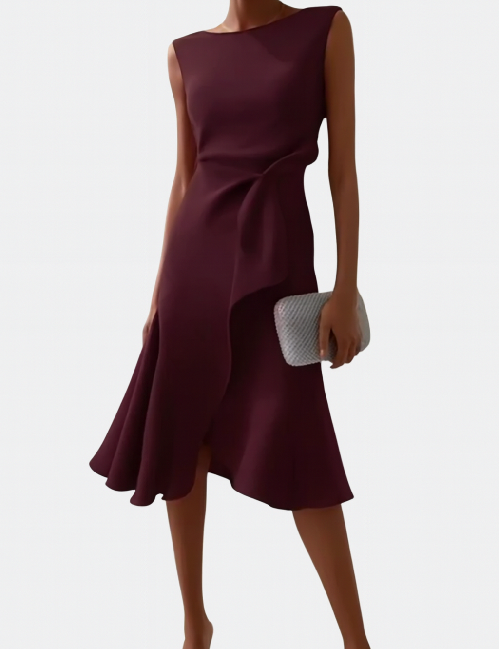 Celestine Beauvray | Red Sleeveless Asymmetric Draped Midi Dress