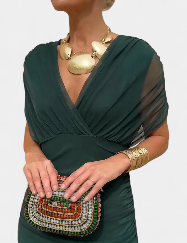 Seraphina Dunvale | Brown Off-Shoulder Ruched Maxi Dress