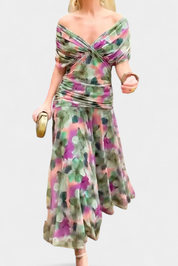 Seraphina Dunvale | Brown Off-Shoulder Ruched Maxi Dress
