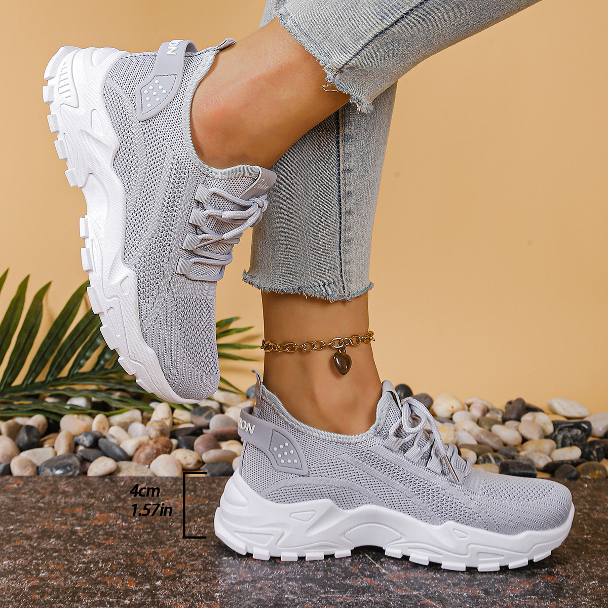 Penelope Ashcroft | Beige Mesh Platform Chunky Sneakers
