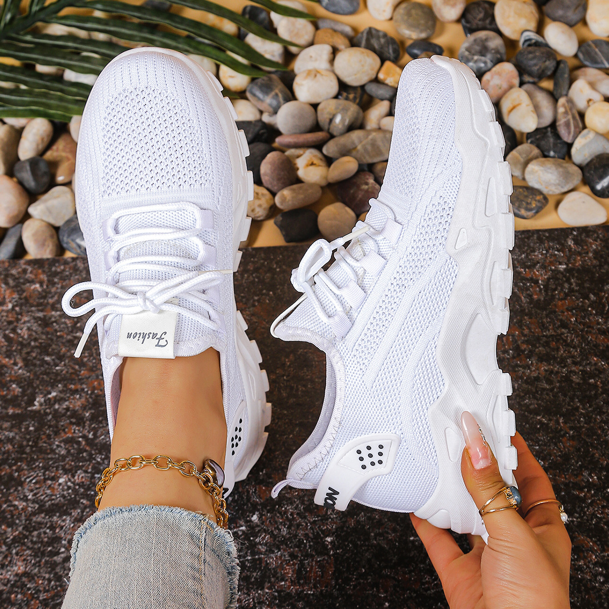 Penelope Ashcroft | Beige Mesh Platform Chunky Sneakers