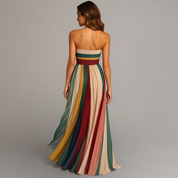 Celeste Beaurivage | Strapless Multicolor Pleated Maxi Dress