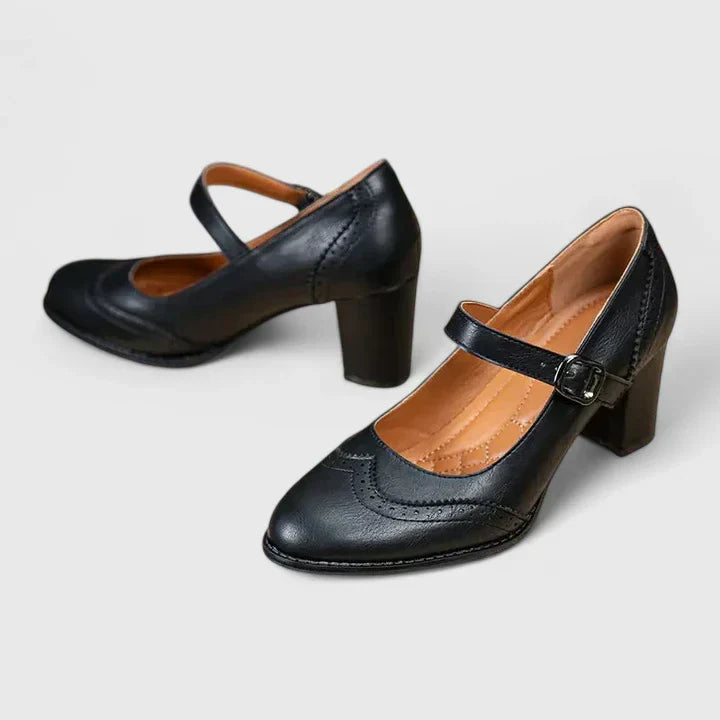 Colette Favreau | Black Mary Jane Block Heel Pumps