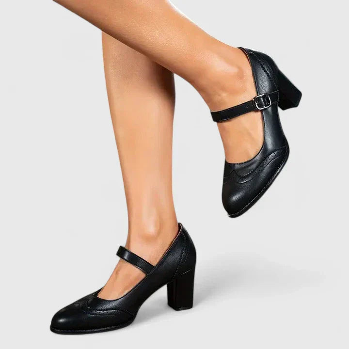 Colette Favreau | Black Mary Jane Block Heel Pumps