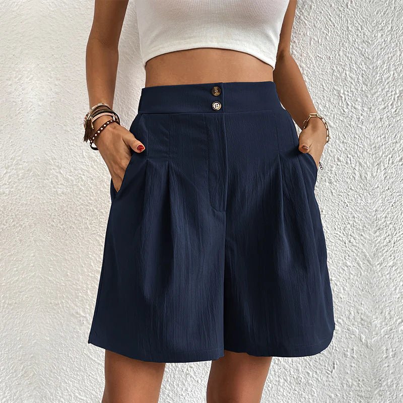 Emmeline Ravenfort | High Waist Wide Leg Pleated Shorts in Black