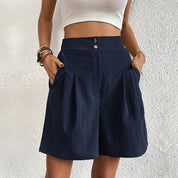 Emmeline Ravenfort | High Waist Wide Leg Pleated Shorts in Black