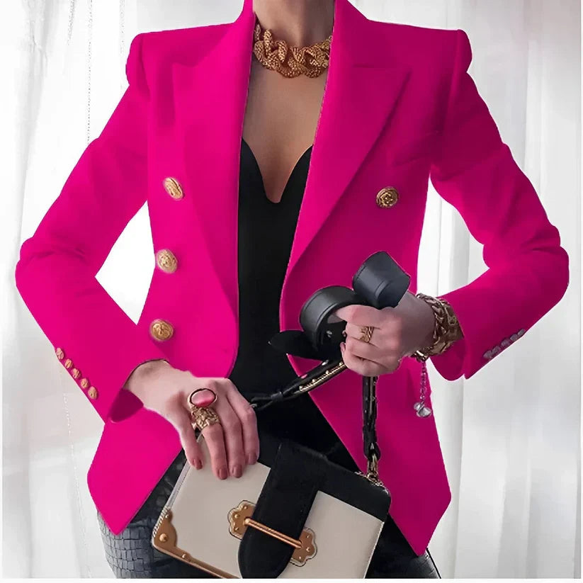Arabella Fontaine-Lacroix | Black Double-Breasted Blazer with Gold Buttons